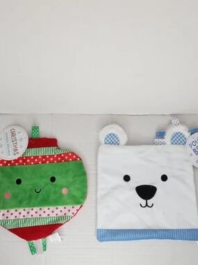 New Set 2 Make Believe Ideas Snuggables Bauble & Polar Bear Crinkle Blankie Baby